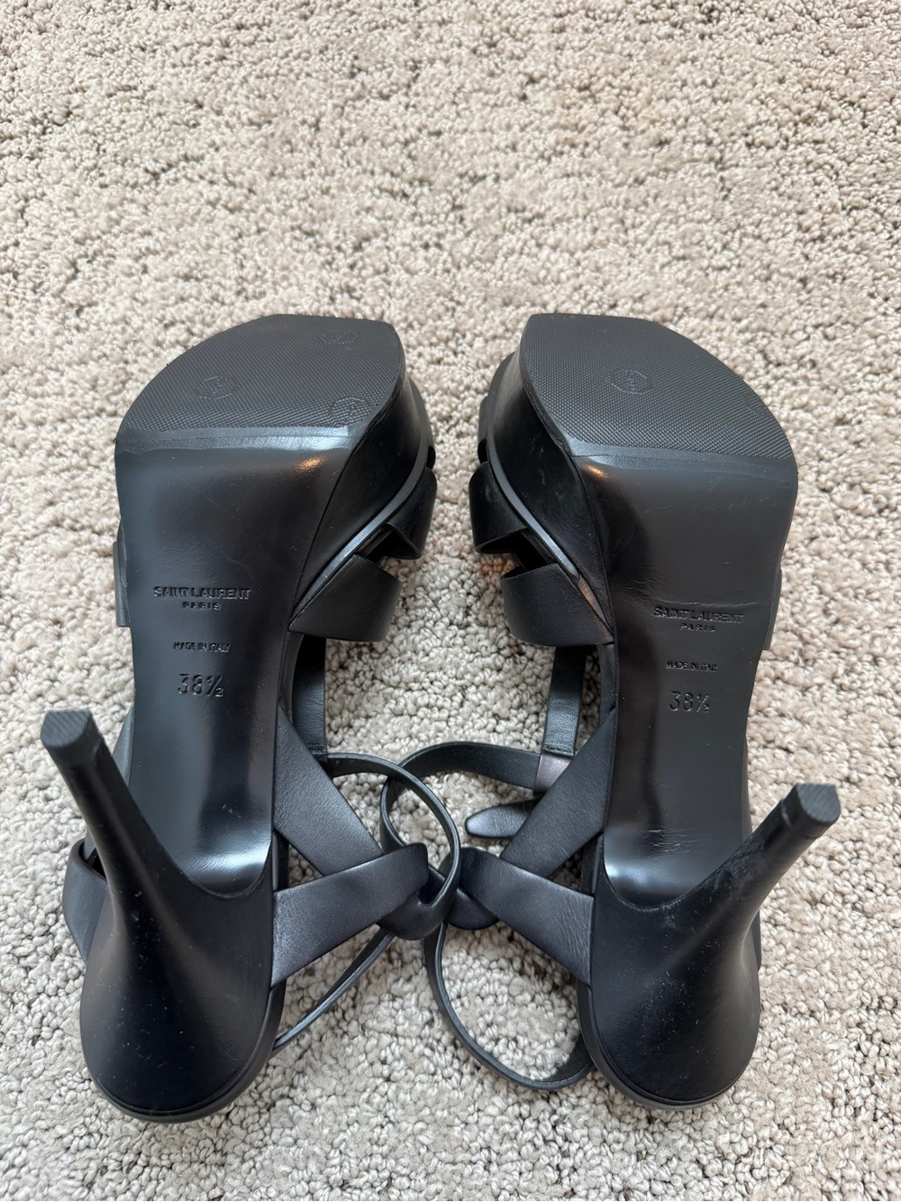 Authentic YSL Saint Laurent Black Leather T-Strap Tribute Platform Heels Sz 38.5 - Picture 4 of 8
